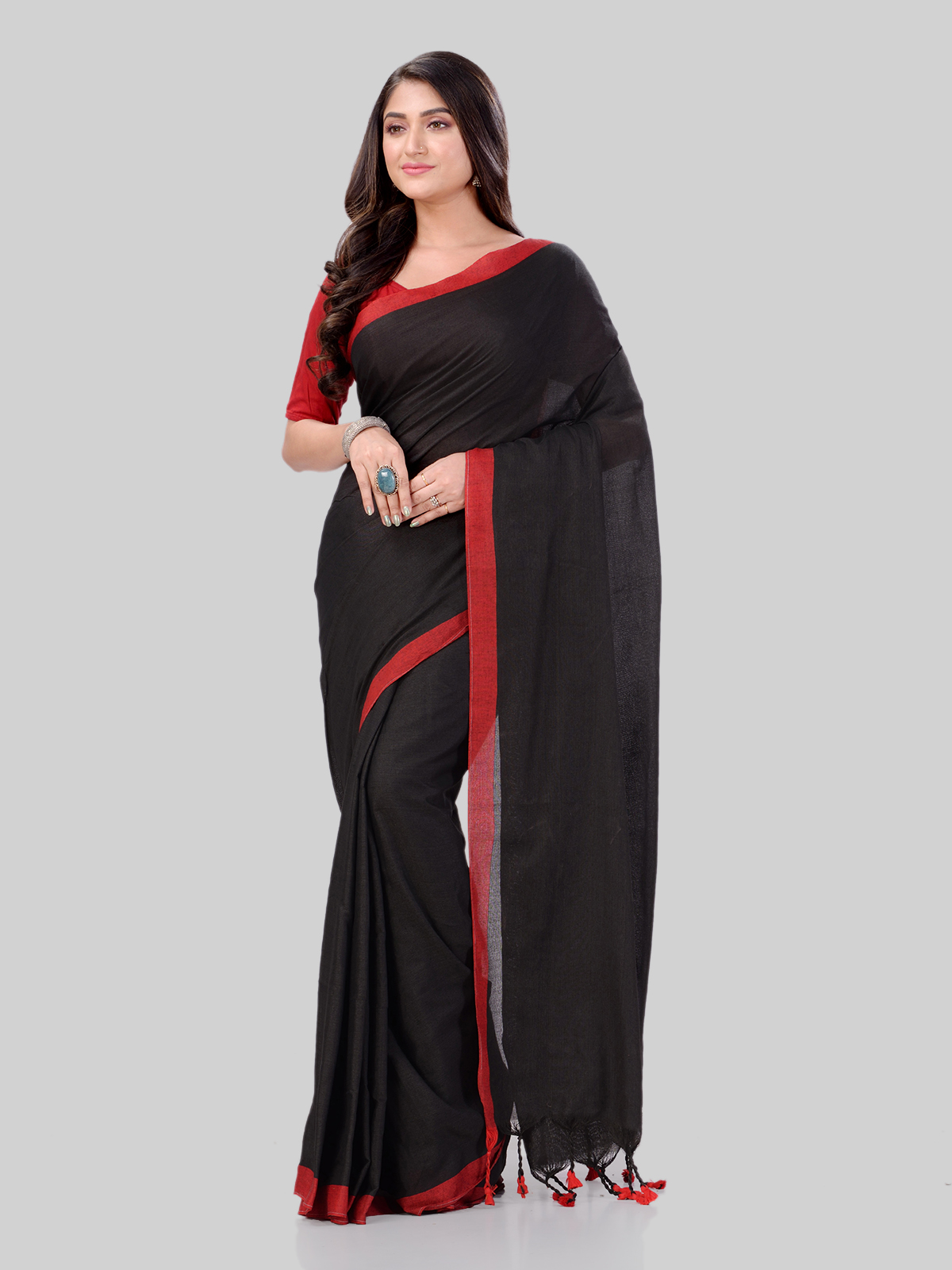 Handloom Pure Cotton Black Saree Without Blouse Piece